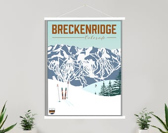 Breckenridge Colorado Ski Resort Illustration Print | Hanging Canvas of Breckenridge Ski Resort | Printed Marketplace