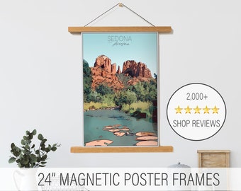 21cm Light Wood Wooden Magnetic Canvas Artwork Print Dowel Poster Hangers for Frames Hanging Kit Teak Wood Fenteer Pack of 4 Magnet Poster Hanger Frame