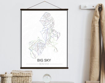 Big Sky Montana Ski Trail Map | Hanging Canvas of Big Sky Ski Trail | Printed Marketplace