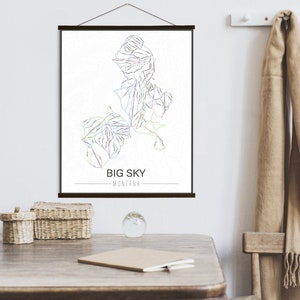 Mapa de la pista de esquí de Big Sky Montana / Lienzo colgante de la pista de esquí de Big Sky / Mercado impreso