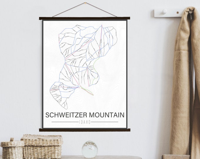 Schweitzer Mountain Idaho Ski Trail Map | Hanging Canvas of Schweitzer Ski Trail | Printed Marketplace