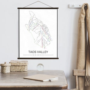 Taos Valley New Mexico skiroutekaart | Hangend doek van Taos Valley Ski Trail | Gedrukte marktplaats