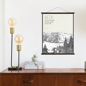 Wintersportort Alta Utah | Leinwand zum Aufhängen Karte von Alta | Gedruckter Marktplatz