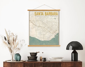 Santa Barbara California Street Map | Hanging Canvas of Santa Barbara California | Printed Marketplace