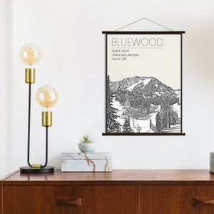 Bluewood Mountain Ski Gebiet Washington | Hängender Keilrahmen aus Bluewood | Gedruckter Marktplatz