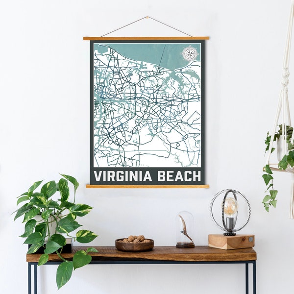 Virginia Beach Street Map | Hanging Canvas Map of Virginia Beach | Printed Marketplace