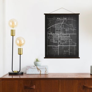 Fallon Nevada Charcoal Straßenkarte | Leinwand zum Aufhängen Landkarte von Fallon | Gedruckter Marktplatz