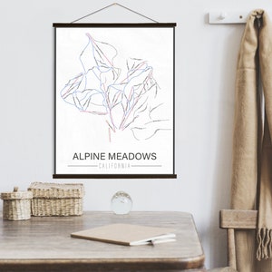 Alpine Meadows California Skipiste Karte | Hängende Leinwand von Alpine Meadows Ski Map | Gedruckter Marktplatz