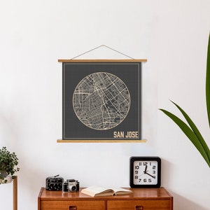 San José California Square Street Map Print / Mapa de lienzo colgante de San José / Mercado impreso
