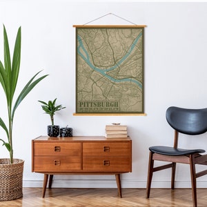 Pittsburgh Pennsylvania Vintage Street Map | Hanging Canvas Map of Pittsburgh | Printed Marketplace
