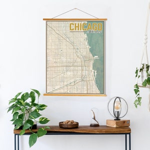 Chicago Illinois Nautical Street Karte | Hängende Leinwand Karte von Chicago | Gedruckter Marktplatz