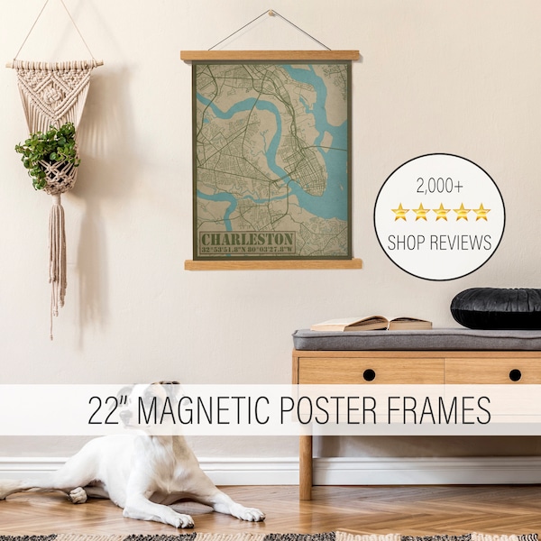 22" Magnetic Hanging Poster Frames | Wooden Hanging Canvas Picture Frames | Printed Marketplace