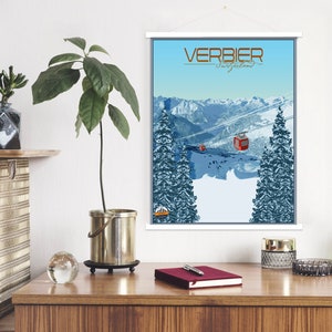 Verbier Schweiz Moderne Illustration Druck | Hängende Leinwand von Verbier Ski Resort | Gedruckter Marktplatz