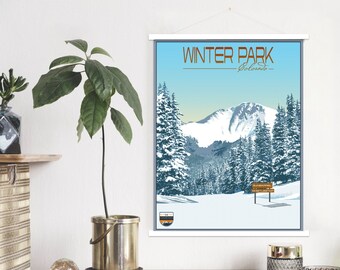 Winter Park Colorado Modern Illustration Print | Hanging Canvas of Winter Park Ski Resort | Printed Marketplace