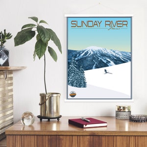 Impresión de ilustración moderna de Sunday River Maine / Lienzo colgante de la estación de esquí de Sunday River / Mercado impreso