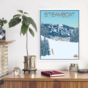Steamboat Colorado Moderne Illustration Druck | Leinwand aufhängend mit Steamboat Ski Resort | Gedruckter Marktplatz