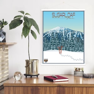 Sugarloaf Maine Modern Illustration Print | Hanging Canvas of Sugarloaf Ski Resort | Printed Marketplace