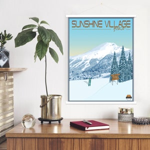 d'illustration moderne de Sunshine Village Alberta | Toile suspendue représentant la station de ski de Sunshine Village | Marché imprimé