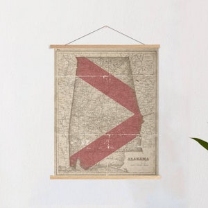 Alabama Vintage staat vlag kaart afdrukken | Alabama hangende canvas kaart kunst | Gedrukte marktplaats