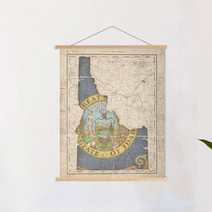Idaho Vintage State Flag Map Print | Idaho Hanging Canvas Map Art | Printed Marketplace