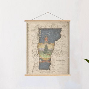 Mapa Vermont Vintage State Flag Print | Mapa Vermont Hanging Canvas Art | Printed Marketplace