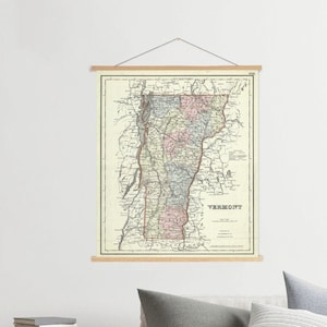 Vermont Antique Color State Map Print | Vermont Canvas Map Art | Printed Marketplace