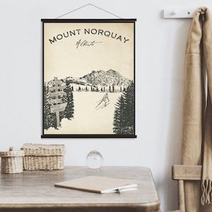 Mount Norquay Alberta Ski Resort Skizze Druck | Hängender Leinwand des Mount Norquay Ski Resort | Gedruckter Marktplatz