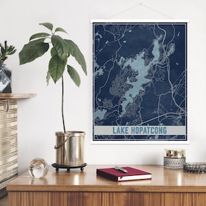 Impresión de mapas del lago Hopatcong Nueva Jersey / Marco de póster magnético del lago Hopatcong / Mercado impreso