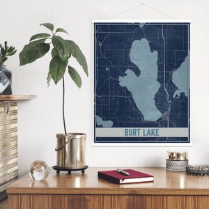Impresión de mapas de Burt Lake Michigan / Marco de póster magnético de Burt Lake / Mercado impreso