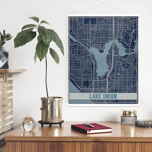 Impresión de mapas de Lake Union Washington / Marco de póster magnético de Lake Union / Mercado impreso