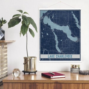 Lake Charlevoix-Michigan-Karte Drucken | Lake Charlevoix Magnetischer Posterrahmen | Gedruckter Marktplatz
