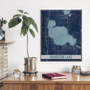 LakeMichigan Karte Drucken | Haughton Lake Magnetischer Posterrahmen | Gedruckter Marktplatz