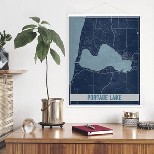 Impresión de mapas de Portage Lake Michigan / Marco de póster magnético de Portage Lake / Mercado impreso