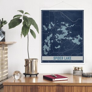Impresión de mapas de Spider Lake Michigan / Marco de póster magnético de Spider Lake / Mercado impreso