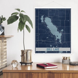 Gull Lake Lake Griffig Karte Drucken | Gull Lake Magnetischer Posterrahmen | Gedruckter Marktplatz