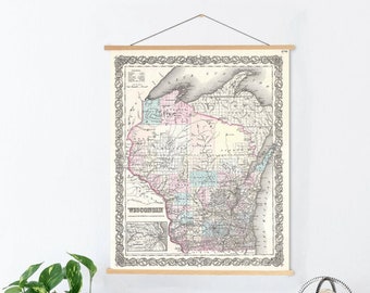 Wisconsin Antique Color State Map Print | Wisconsin Canvas Map Art | Printed Marketplace