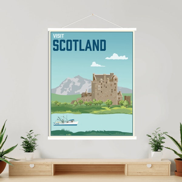 Modern illustration av Skottland | Magnetisk affischram för besök i Skottland | Tryckt marknadsplats