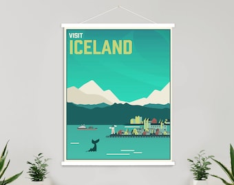 Iceland Modern Illustration Print | Visit Iceland Magnetic Poster Frame | Printed Marketplace