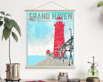 Grand Haven Michigan Skyline Print Lake Michigan Grand Haven Poster
