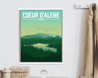 Coeur d'Alene Idaho Modern Illustration Print | Coeur d'Alene Magnetic Poster Frame | Printed Marketplace