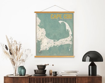 Cape Cod Massachusetts Straßenkarte | Hängende Leinwand Karte von Cape Cod | Gedruckter Marktplatz
