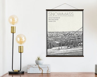Snowmass Colorado Ski Resort Illustration Print | Hanging Canvas of Aspen Snowmass Ski Resort | Printed Marketplace