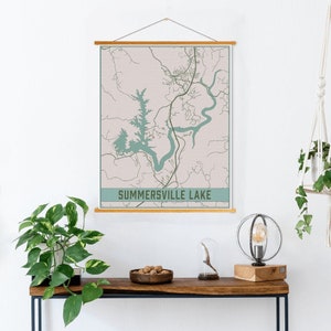 Impresión de mapas de Summersville Lake West Virginia / Marco de póster magnético del lago Summersville / Mercado impreso