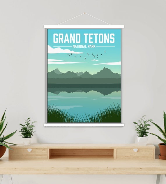 Grand Tetons Wyoming National Park Modern Illustration Print | Grand Tetons Magnetic Poster Frame | Printed Marketplace