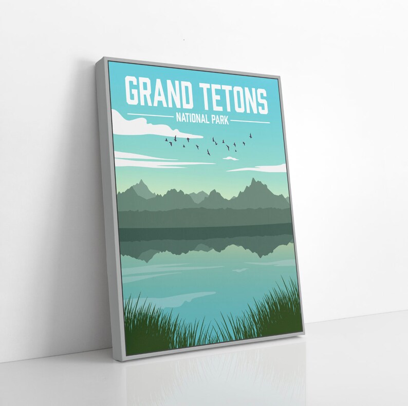 Grand Tetons Wyoming National Park Modern Illustration Print | Grand Tetons Magnetic Poster Frame | Printed Marketplace image 3