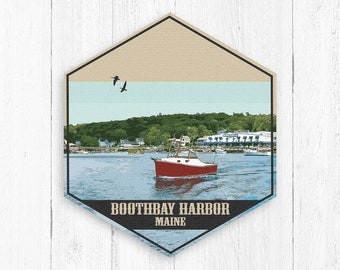 Boothbay Harbor Maine Hexagon Canvas Illustration