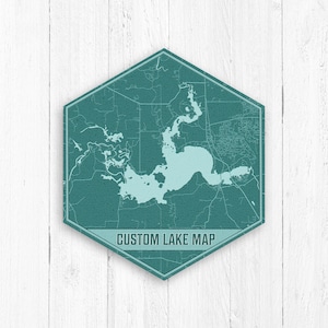 Custom Teal Lake Map Hexagon Print by Printed Marketplace
