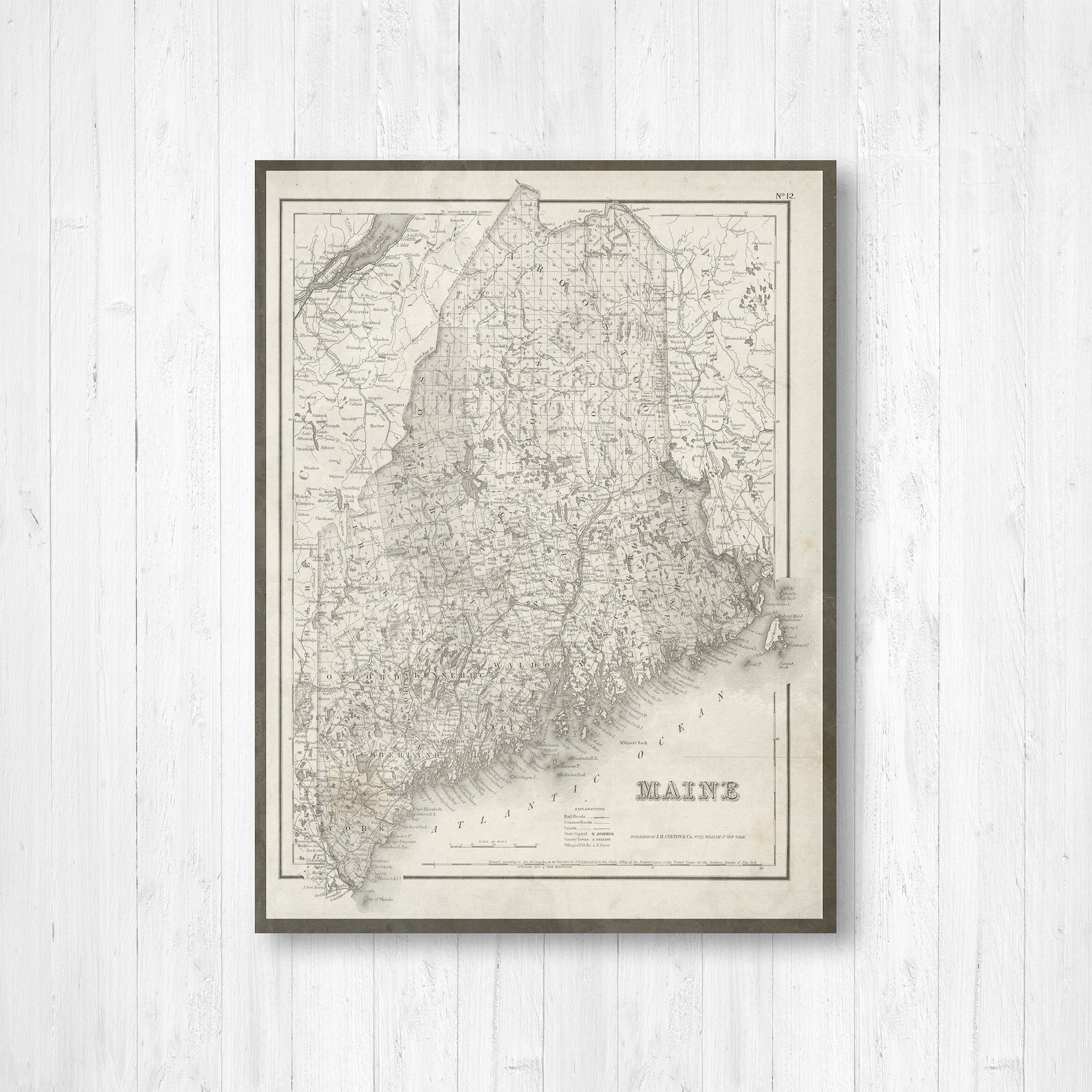 Maine Antique State Map Print Maine Canvas Map Art Printed | Etsy