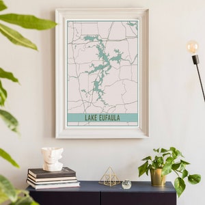 Lake Eufaula Oklahoma Map Print | Lake Eufaula Magnetic Poster Frame ...