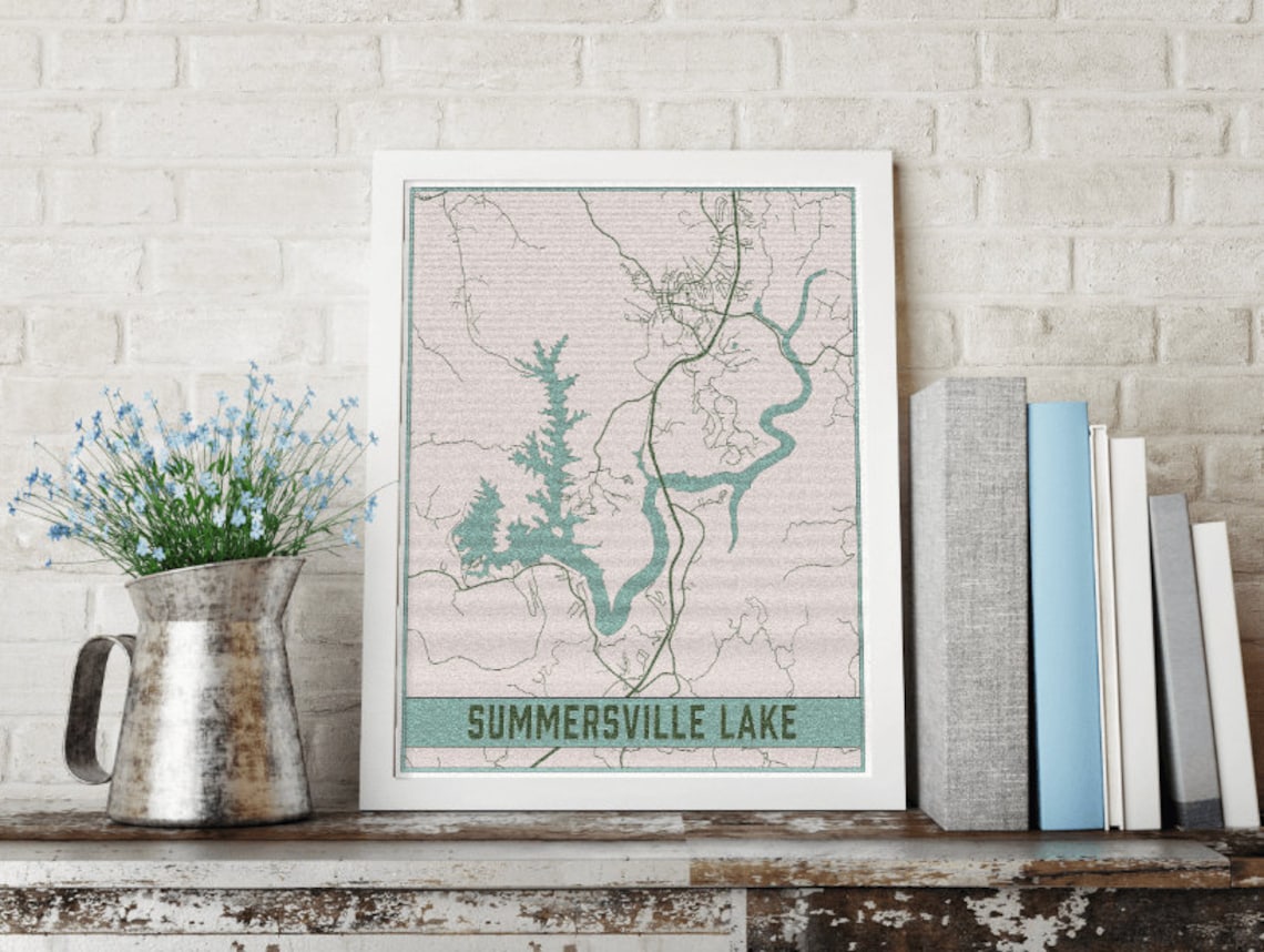 Summersville Lake West Virginia Map Print Summersville Lake Etsy